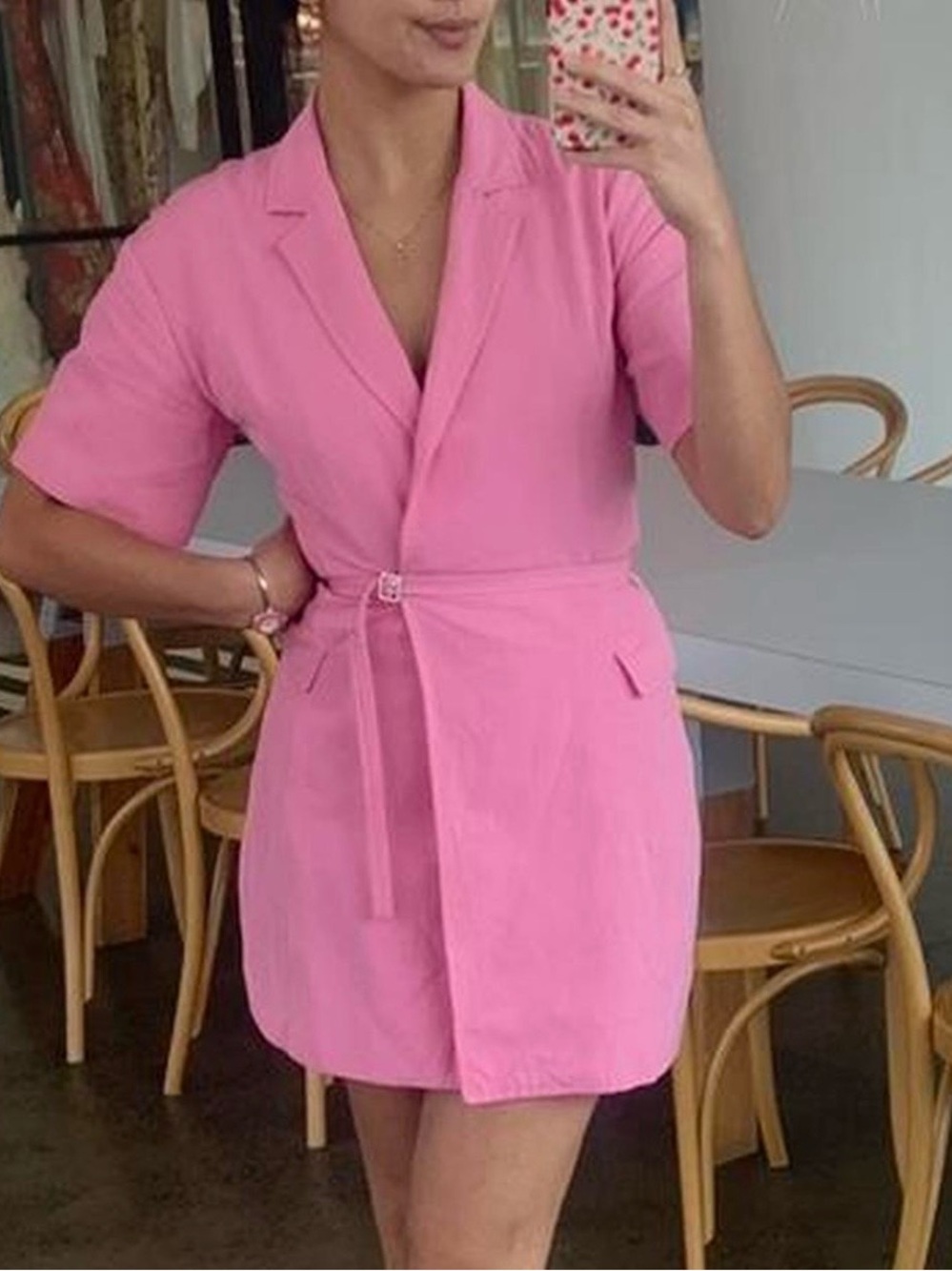 Pink Blazer Short Sleeve Mini Dress